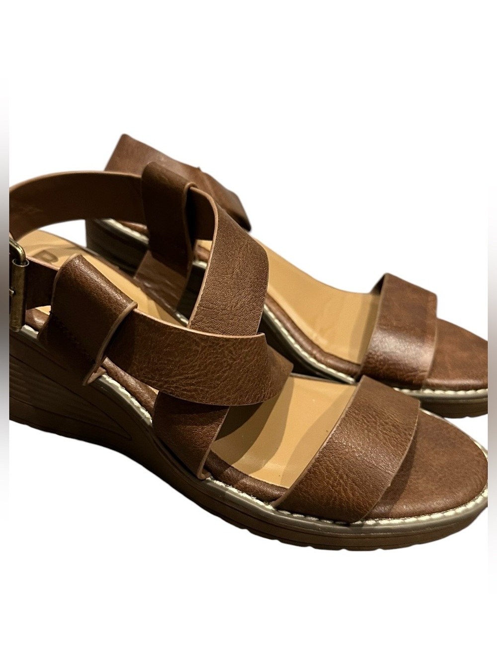 B-52 by Bullboxer Brown Leather Wedge Sandals Size 7